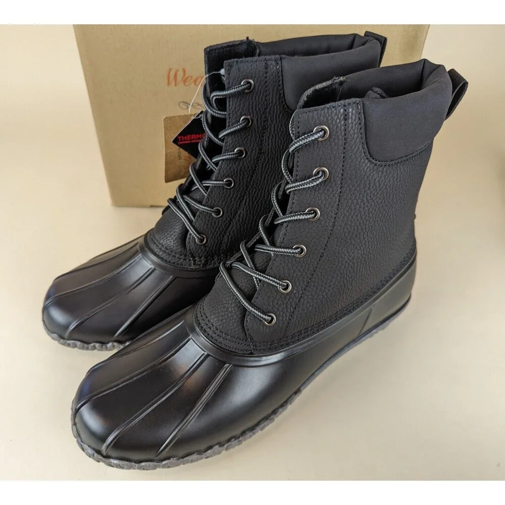 Weatherproof Vintage Adam II Duck Boots Mens 9 M Black Faux Leather Shoes NWB